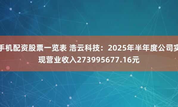 手机配资股票一览表 浩云科技：2025年半年度公司实现营业收入273995677.16元